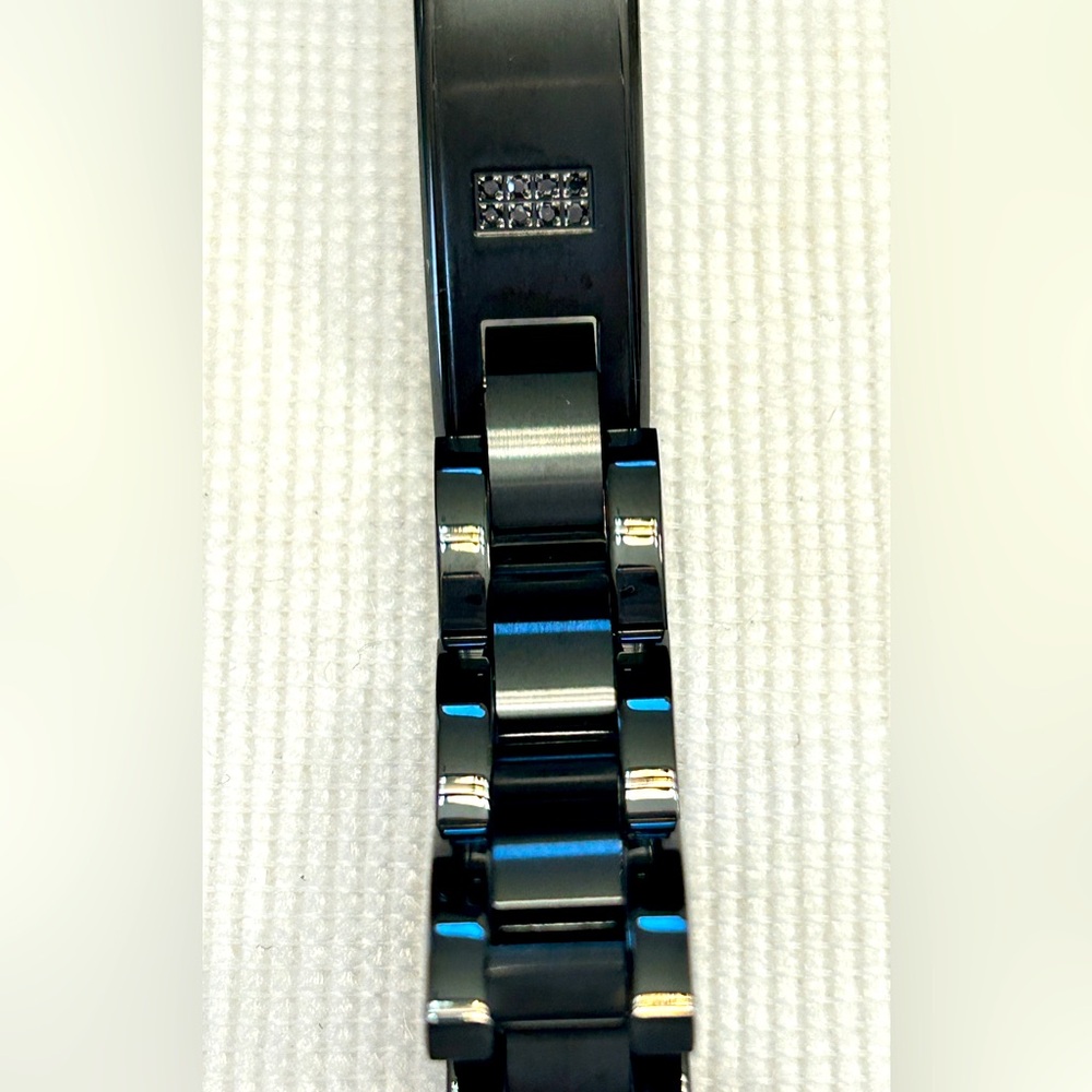 Men's Black Diamond Accent Link ID Bracelet in Black IP-Plated Stainless Steel